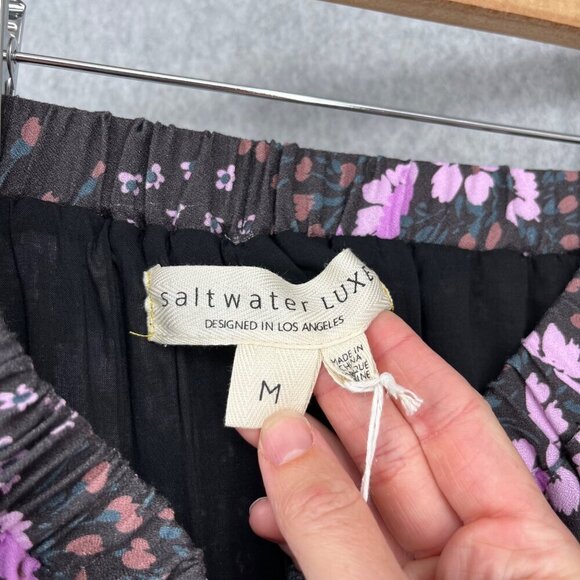Saltwater Luxe Rex Maxi Skirt Size M Dark Floral Purple Tiered Layered HR NEW - Picture 7 of 13